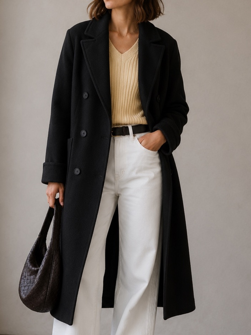 The Limited Black Long Wool Blend Double-Breasted Coat